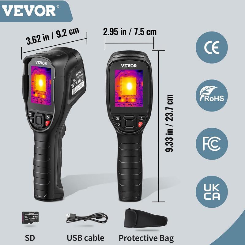 VEVOR Thermal Imaging Camera, 240x180 IR Resolution with 2MP Visual Camera, 20Hz Refresh Rate Infrared Camera with -4℉~1022℉ Temperature Range, 64G Built-in SD Card and Rechargeable Li-ion Battery Audio Cable