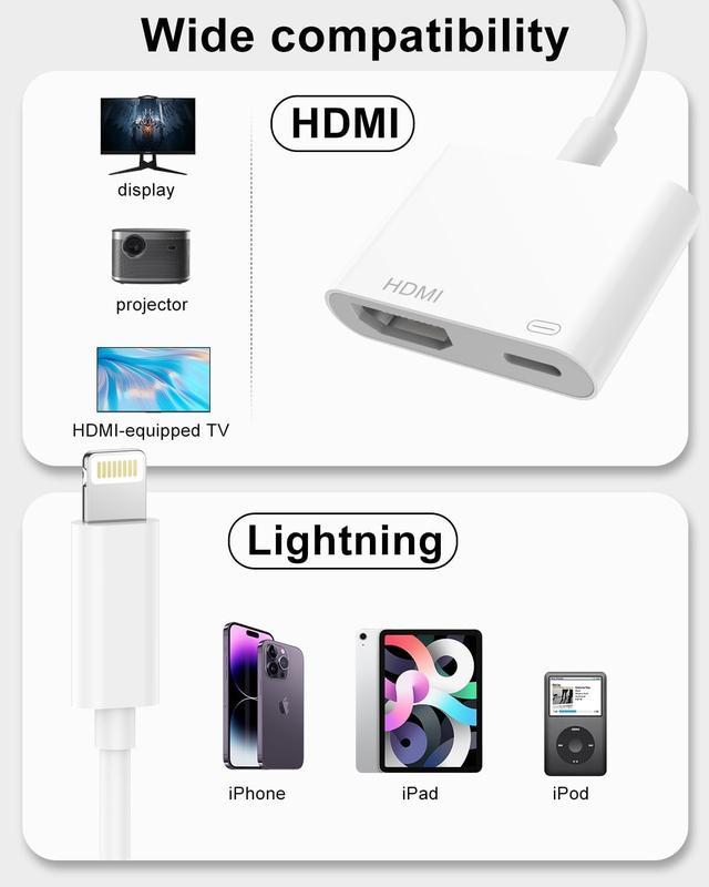 Lightning to HDMI AdapterApple MFi Certified1080P HDMI  Adapter Sync Screen Video & Audio Digital AV Converter with  Port for , iPad, iPod to HDTV Projector Monitor,No Power Need