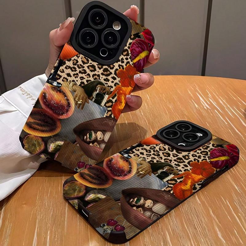 Fashion Leopard-Pattern Phone Case, Shockproof Phone Protective Cover, Phone Accessory Compatible with iPhone 11 12 13 14 15 16 Pro Max Pro Plus