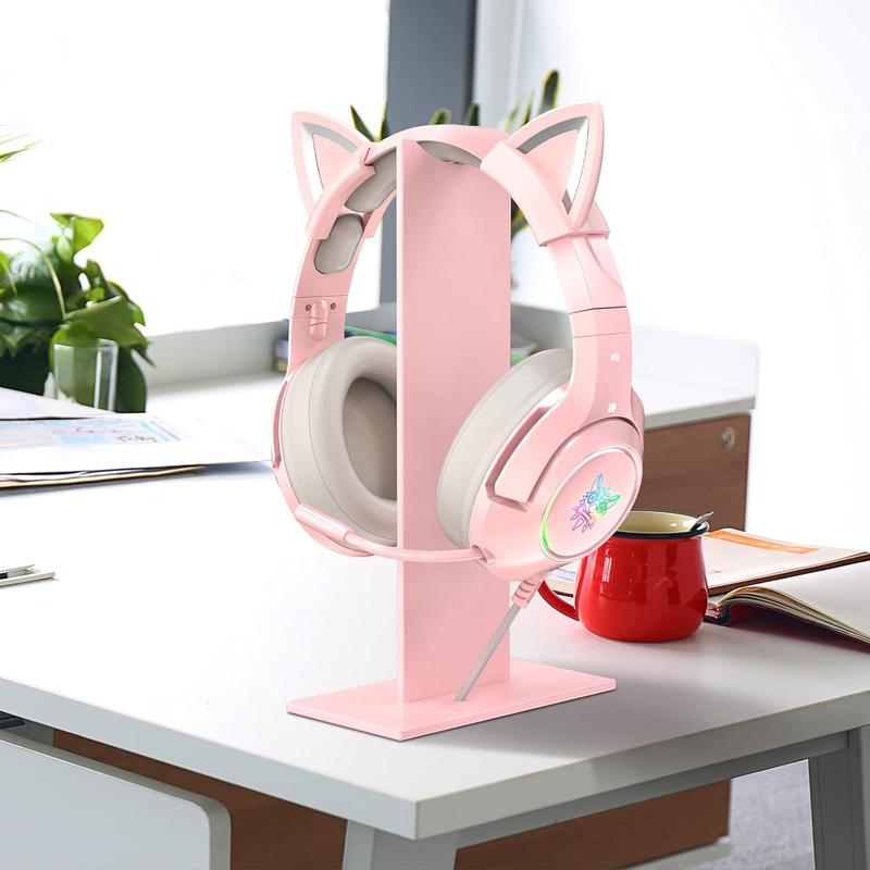 Pink Headphones Stand, Universal Gaming Headset Holder Hanger with Stable Base K9 Cat Ear Headset(Not Included) and All Headphones