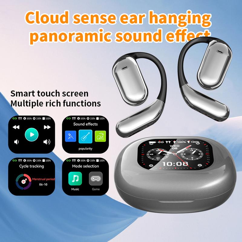 Touchscreen OWS earbuds open ear Bluetooth earphones IPX5 waterproof headset HIFI sound Fullcolor display charging case Light-weight sports Audio