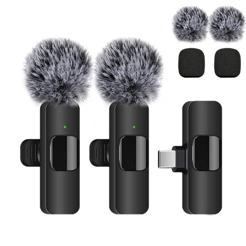 Wireless Lavalier Microphone, USB Rechargeable Microphone, Plug & Play Built-in Noise Reduction Chip Microphone for Video Recording