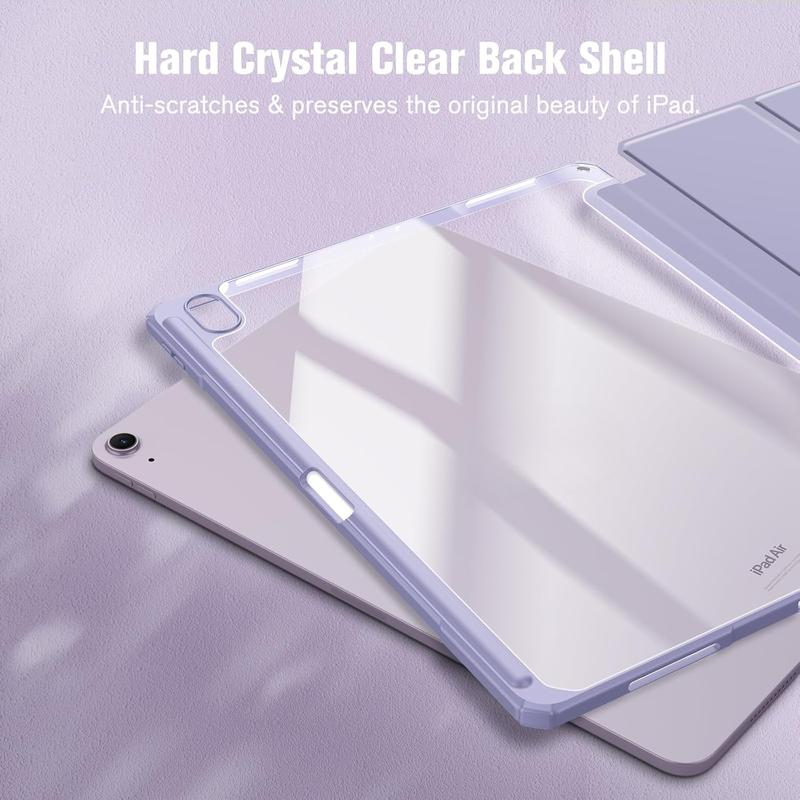 Hybrid Slim Case for iPad Air 13-inch (M2) 2024, [Built-in Pencil Holder] Shockproof Cover with Clear Transparent Back Shell, Lilac Purple