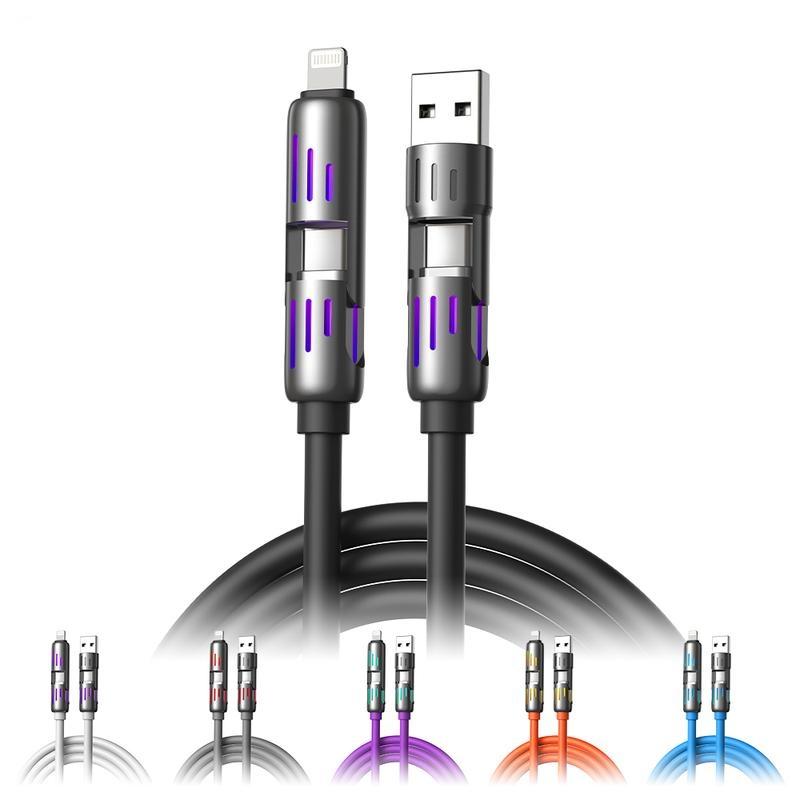 4-in-1 USB Charging Cable, fast charging cableUSB A+ TYPE C + Lightning Multi nationalaluminum alloy cable management suitable foriPhone 16 15 14 Samsung Galaxy, AndroidPhones & Tablets iPad Pro SmartphoneCellphone Mobile Electronic