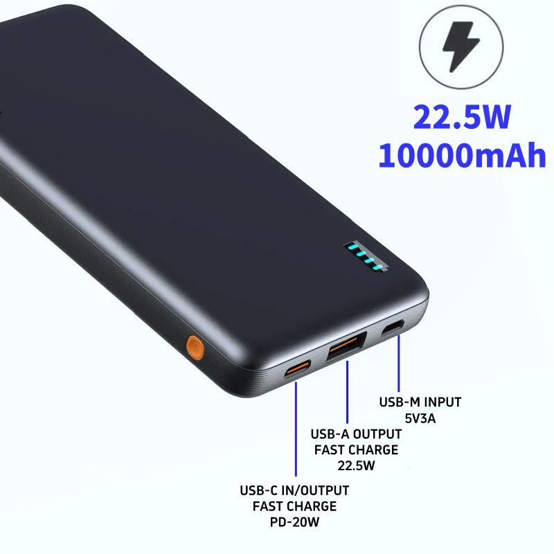 10000mAh Portable Power Bank, 22.5W Fast Charging Mobile Power Bank, PD 20W USB C External Battery Output Power Bank for iPhone, Samsung, Pad Mini