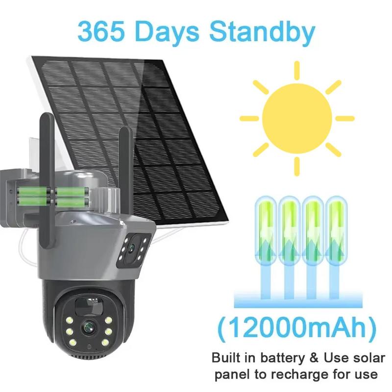 Solar Powered Wireless Security Camera, 2K Solar Security Camera, 360° Rotatable Low Power Consumption WiFi Security Camera for Factory Parking Lot Farm