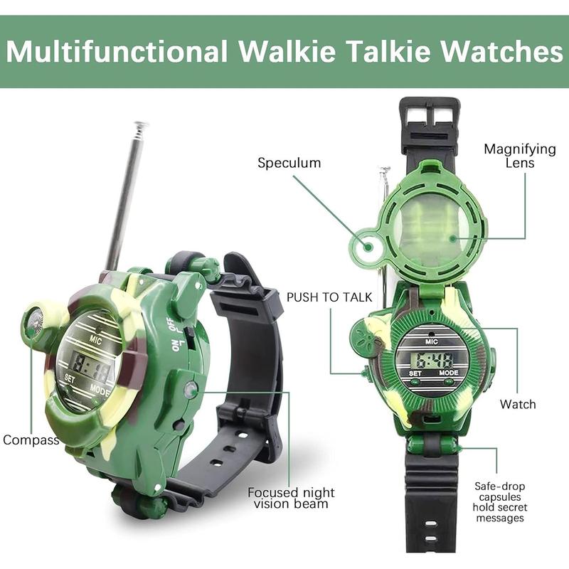 Talkies Watch, Spy Watch Army Toys for Kids Age 8-12, 7 in 1 Digital Watch Walkie Talkies, Two-Way Long Range Transceiver with Flashlight, Cool Spy Gadgets for Boy Girls