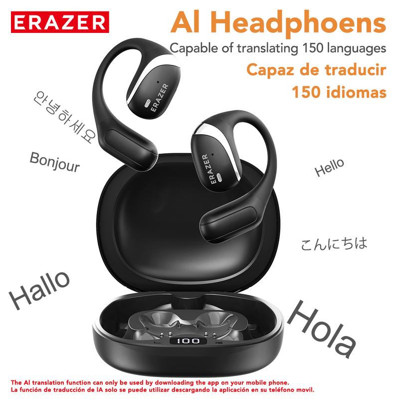 ERAZER AI Translation True Wireless Open Ear Earphones Headphones Support about 150 Languages Translation Touch Control Earphones Over Ear Wireless Headset Electronic Audio& Video Earbuds