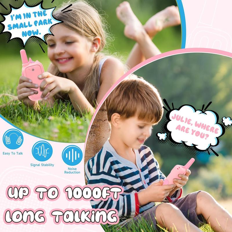 Pink Walkie Talkies with Silicone Cover, Toys for 3-8 Year Old Girls Boys, Kids Walkie Talkies 1000FT Range 2 Way RadioToy Christmas Birthday Gifts for 6-10 Year Old Girls Boys