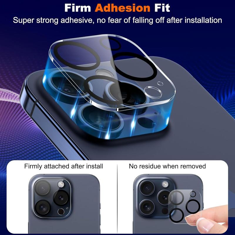 4pcs For iPhone 16 15 14 13 12 11 Pro Max Tempered Glass Camera Lens Cover Protector