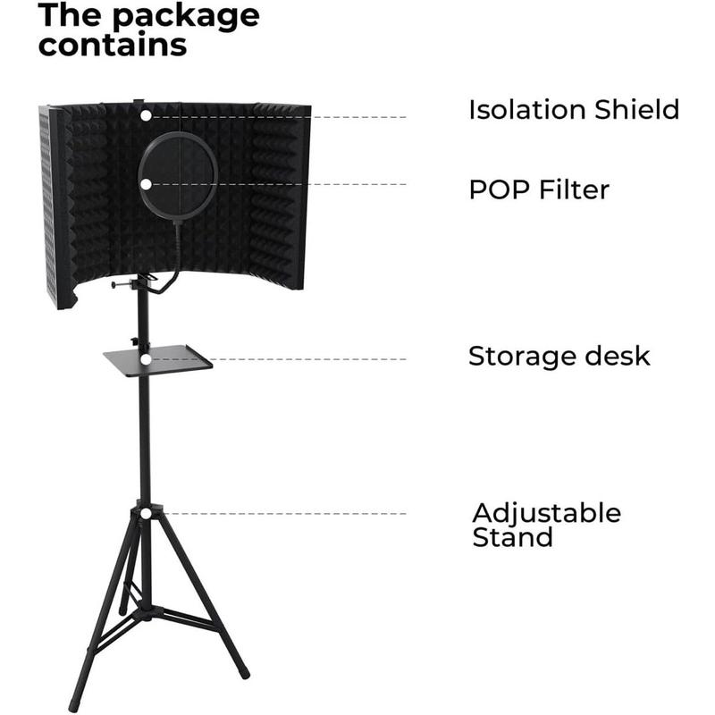 Professional Recording Microphone Isolation Shield - High-Density Acoustic , Adjustable Foldable Design, Portable Sound Absorbing Panel for Studio Recording and Voiceovers