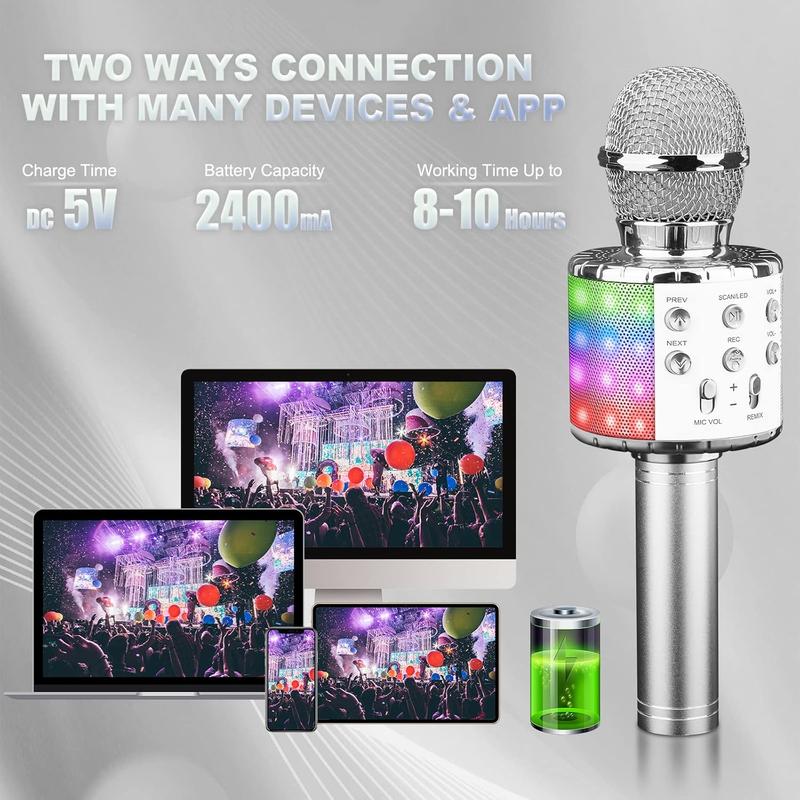 4 in 1 Karaoke  Microphone with LED Lights, Portable Microphone for ,  Gifts Toys for , Girls, Boys and Adults ()