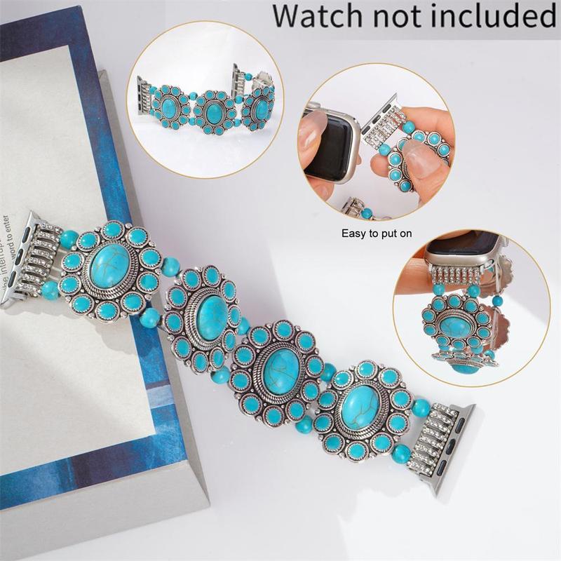 GIROUETTE Boho Style Turquoise Beaded Watch Band (Band Only), 1 Count Fashionable Watch Band for Women, Replacement Watch Band for Apple Watch Series 9 8 7 6 5 4 3 2 1 SE SE2