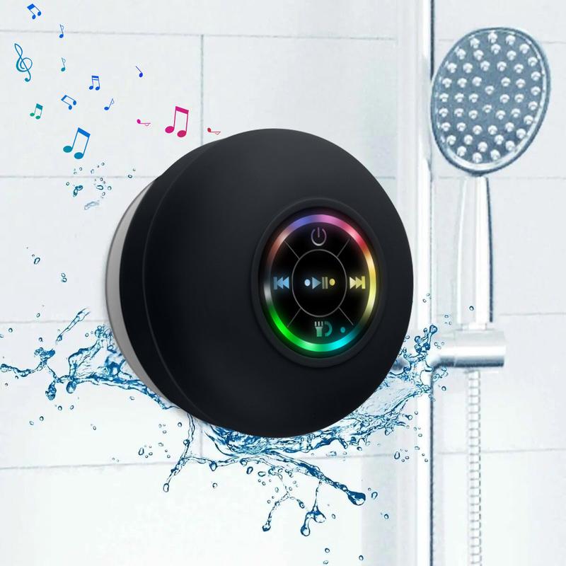 Waterproof Speaker, Portable Wireless Speaker With Suction Cup, USB Rechargeable Black Speaker With 2 Hours Play Time 3.7V 400mah Battery 5.0 Wireless Version Life For Parties,Bathroom,Travel,Home,And Outdoor For Thanksgiving Christmas New Year Gift