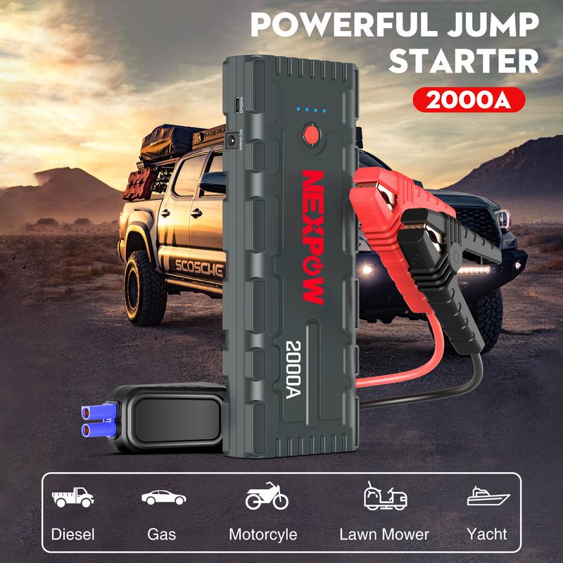 NEXPOW Jump Starter Battery - Black 1500A,Grey 2000A Peak Jump Box,with USB Quick Charge 3.0 (Up to 7.0L Gas or 6.5L Diesel Engine), 12V Portable Jump Box, Battery Booster,Built-in LED Light