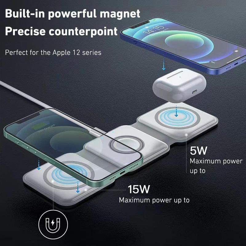 3-in-1 Magnetic Wireless Charger, Foldable Fast Charging Charger, Charger for iPhone 14 Pro Max Mini & iWatch & AirPods Pro 3 2