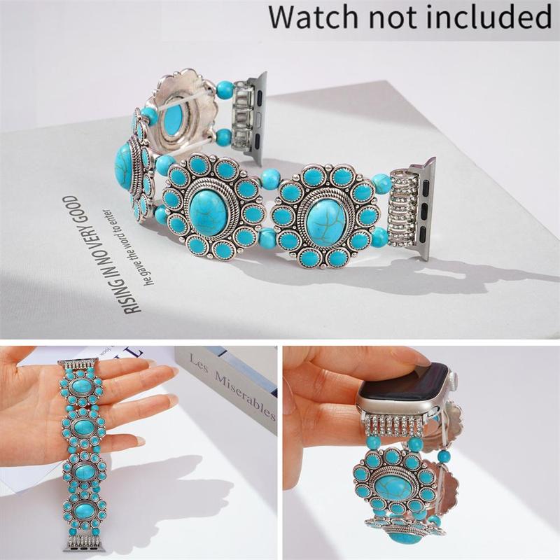 GIROUETTE Boho Style Turquoise Beaded Watch Band (Band Only), 1 Count Fashionable Watch Band for Women, Replacement Watch Band for Apple Watch Series 9 8 7 6 5 4 3 2 1 SE SE2