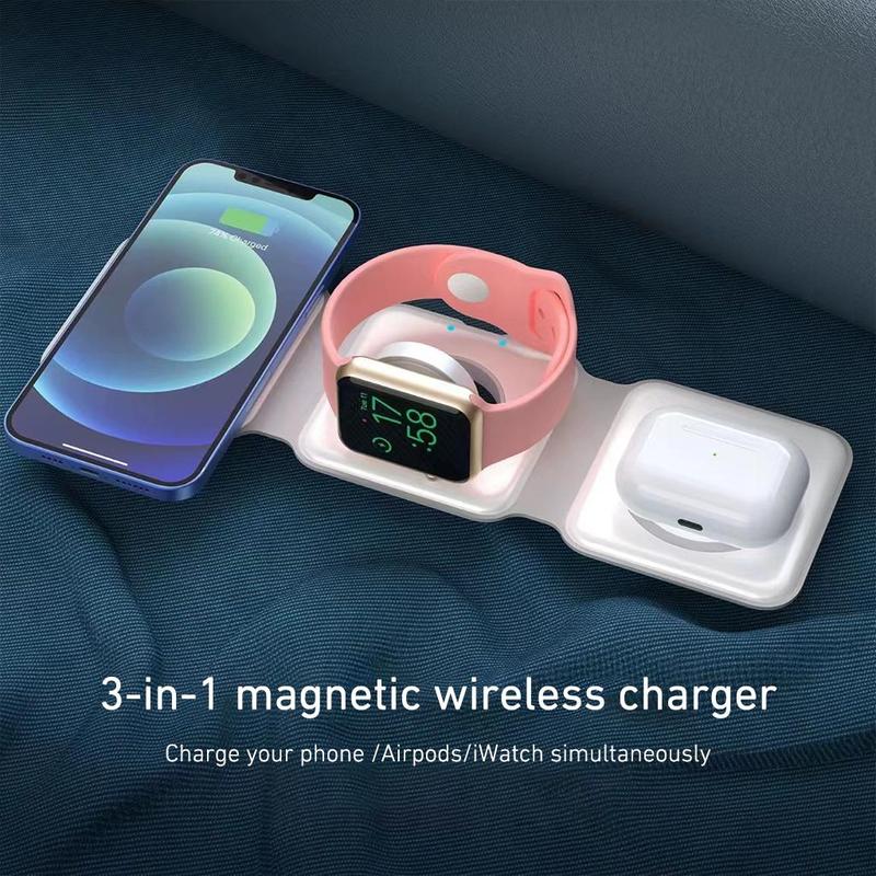 3-in-1 Magnetic Wireless Charger, Foldable Fast Charging Charger, Charger for iPhone 14 Pro Max Mini & iWatch & AirPods Pro 3 2