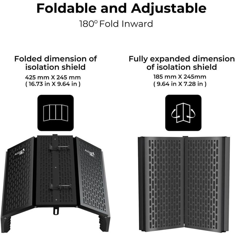 Professional Recording Microphone Isolation Shield - High-Density Acoustic , Adjustable Foldable Design, Portable Sound Absorbing Panel for Studio Recording and Voiceovers