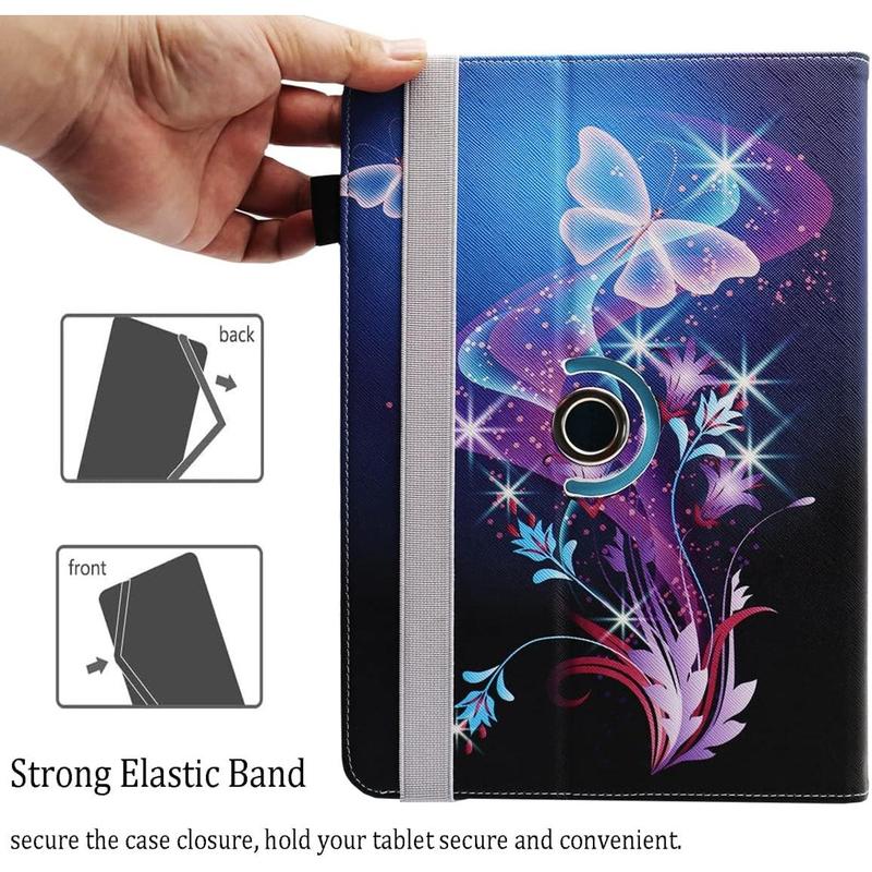 Universal 10 10.1 Inch Android Tablet Case, Dluggs 360 Degree Rotating Multi-Angle Viewing Stand Universal Case Cover for 10 10.1 and All 9.5-10.5 Inch Tablet, Shiny Butterfly