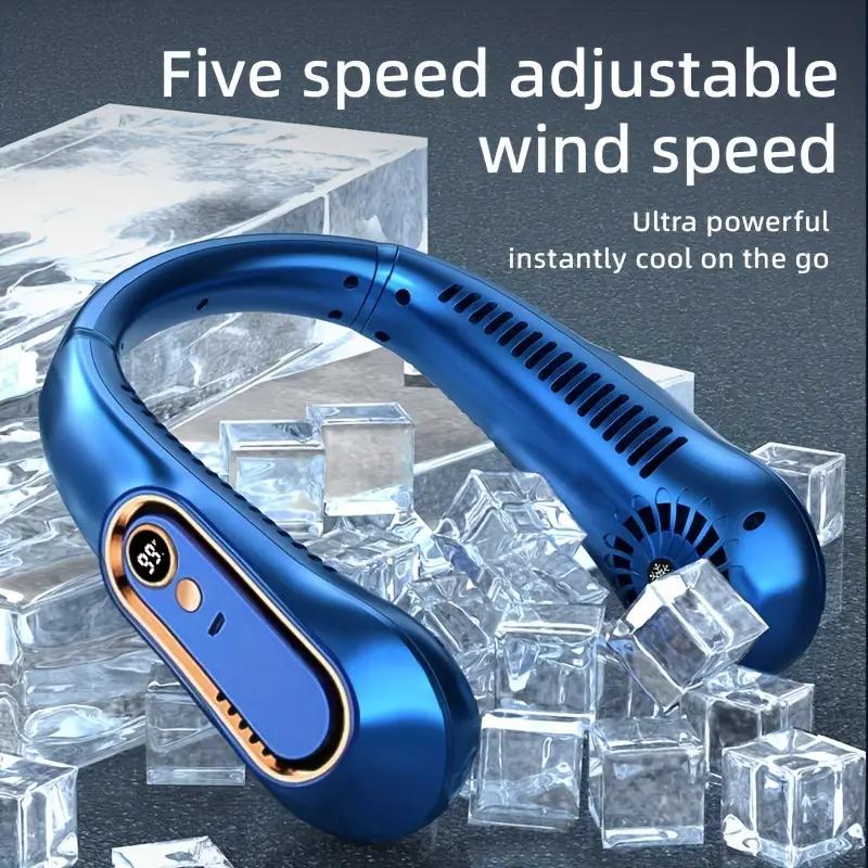 1pc, Bladeless Hanging Neck Fan, Portable USB Rechargeable Cooler Fan With 5 Wind Speeds And Digital Display, Super Technology & Bladeless Design For Outdoor Sports Use, mobile fan