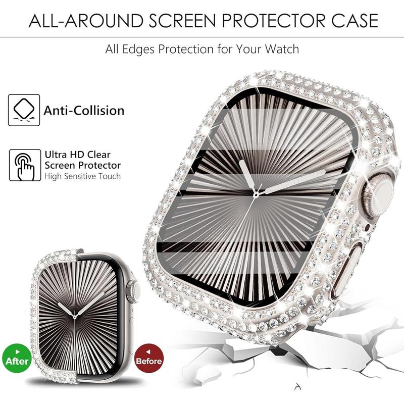 2 pack for Apple Watch Series 10 case 46mm screen protector, 300 crystal diamonds overall protective case face cover iWatch 10 46mm bling bumper tempered glass screen protector starlight clear