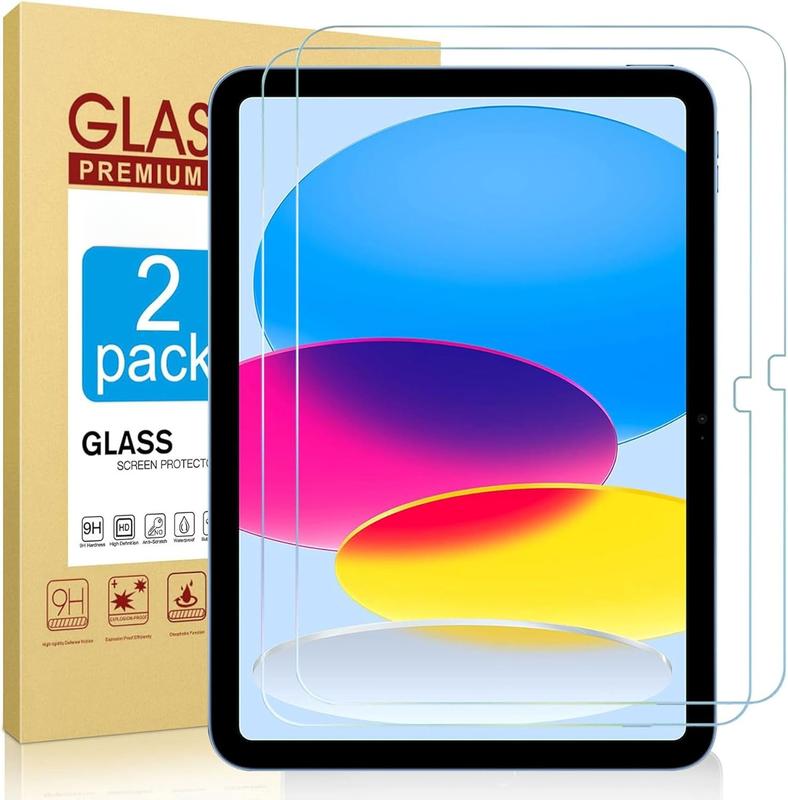 2 Pack Screen Protector for iPad 10th Generation 10.9 Inch 2022 (Model A2696 A2757 A2777) Tempered Glass Film Guard High Touch Sensitivity [ ID &  Pencil Compatible]