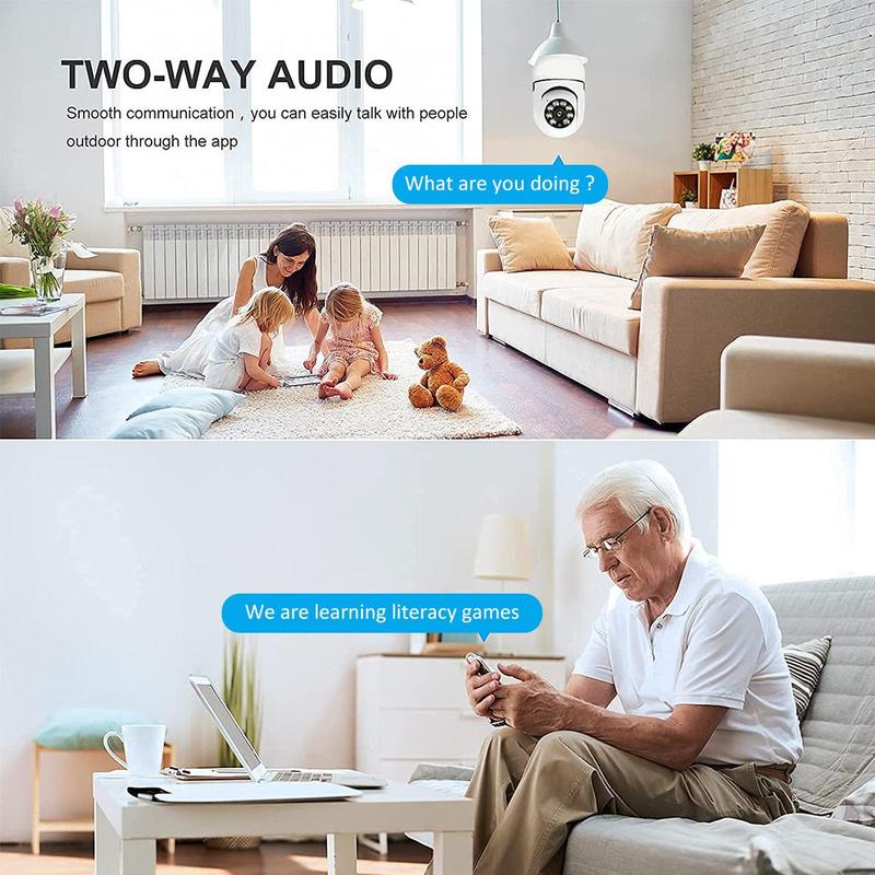 E27 Light Bulb Camera, 360° Rotatable Wireless Security Camera, Motion-Detection Full Color Night Vision Loop Recording Security Camera for Home