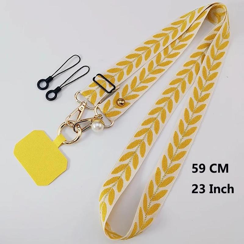 Fashionable Leaf Print Pattern Phone Lanyard, Adjustable Phone Strap with Faux Pearl Decor Pendant, Mobile Phone Decoration Accessories for Women & Girls