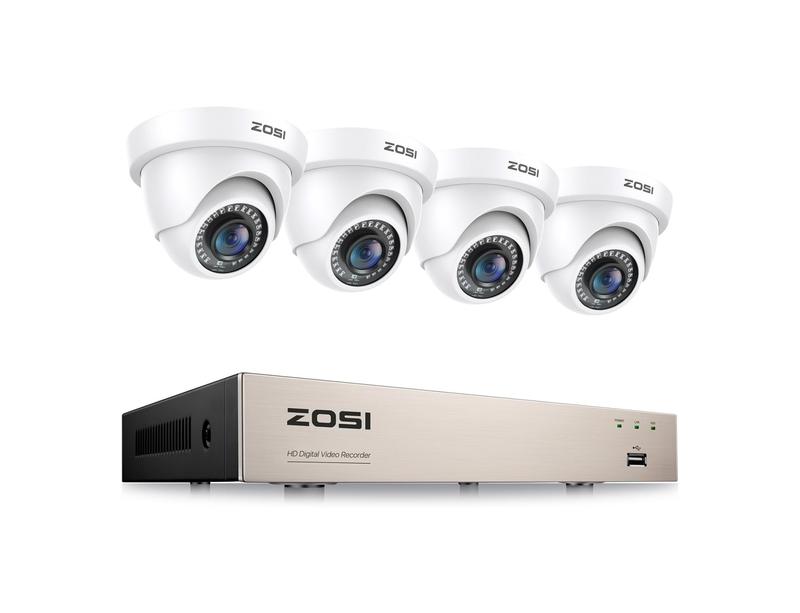 ZOSI CCTV Camera Full HD 1080P H.265+ 8CH DVR Recorder Home Security System Kit with AI Human Vehicle Detection,Night Vision,5MP Lite 4pcs 1080P 1920TVL 2MP Outdoor Indoor Surveillance Dome Cameras (No HDD)