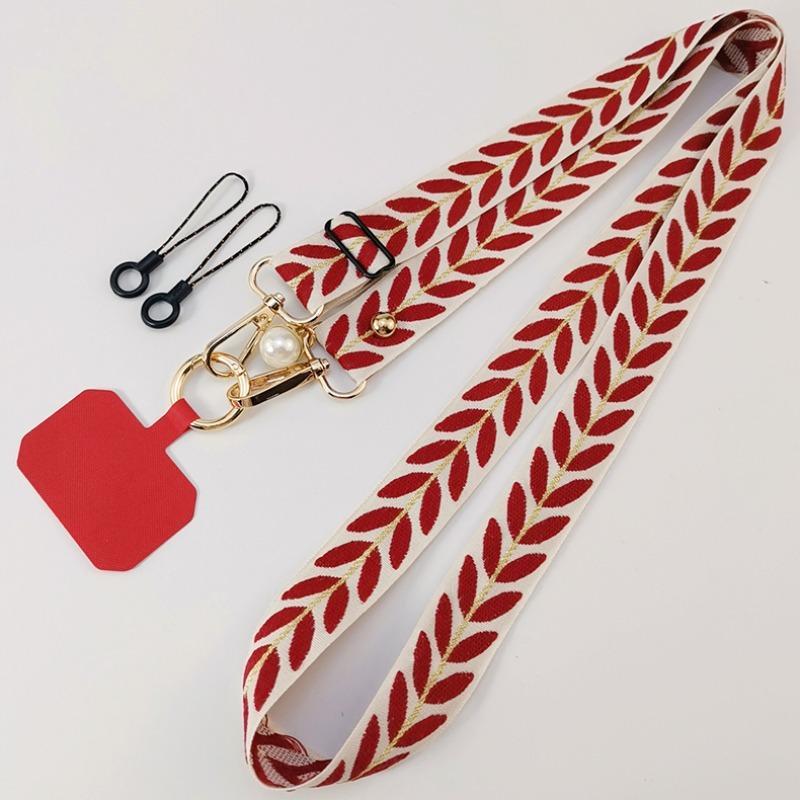 Fashionable Leaf Print Pattern Phone Lanyard, Adjustable Phone Strap with Faux Pearl Decor Pendant, Mobile Phone Decoration Accessories for Women & Girls