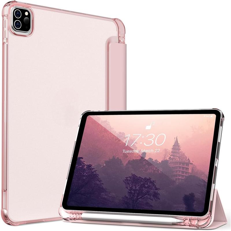 iPad Pro 11 Inch Case 4th 3rd 2nd Generation 2022 2021 2020 Support 2nd Pencil Charge Auto Wake Sleep Hard Frosted Back Cover (Pink) Accessories Computer