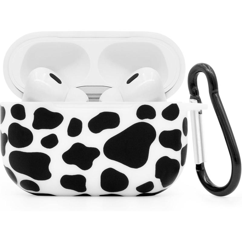 Cute Airpods Pro Case, Cow Print Airpods Pro 2 Case, Funny Cartoon  Shockproof Soft   Case Cover  with Carabiner for  Girls Boys Women