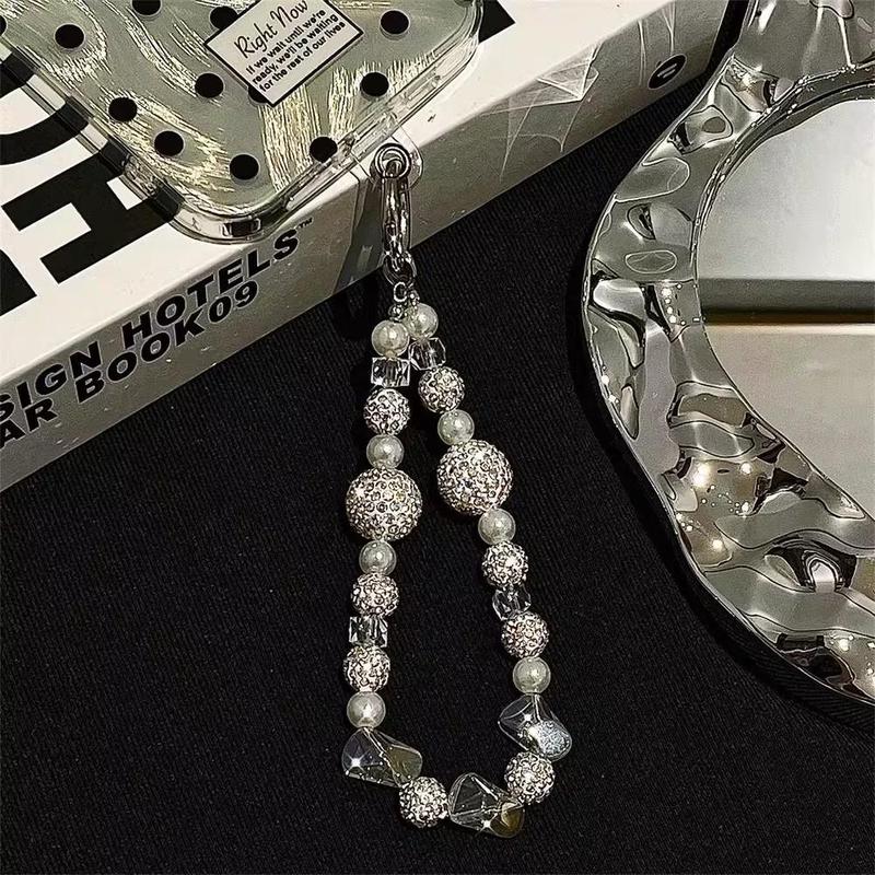 Luxury Rhinestone & Faux Pearl Decor Phone Chain, Fashionable Short Phone Lanyard, Phone Strap for Women & Girls, Phone Accessories