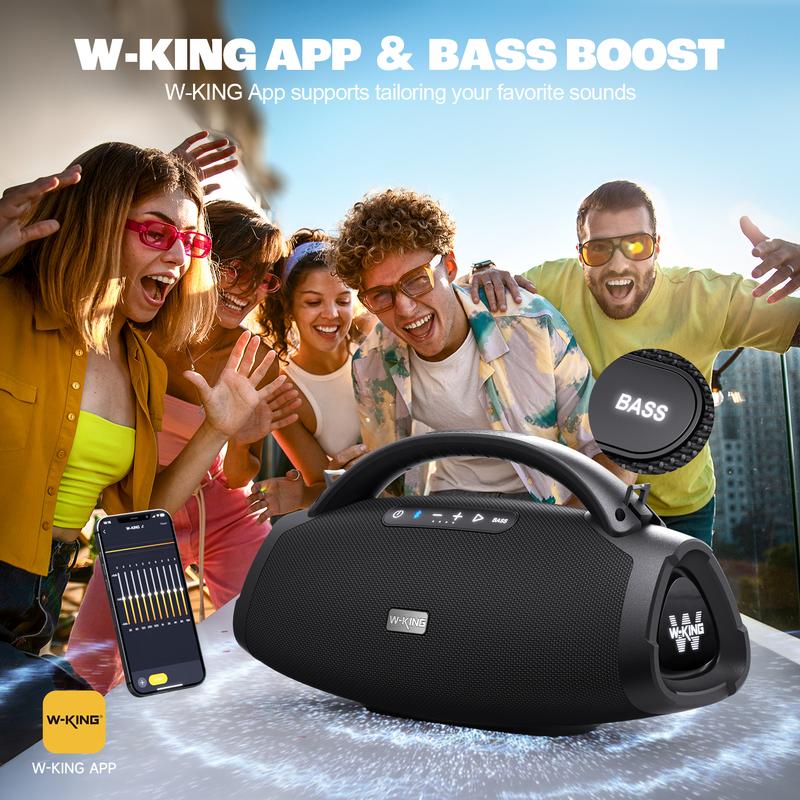 W-KING 250W Peak 200W RMS Portable Bluetooth Speakers, Massive Bass Party Boombox IPX7 Waterproof Bluetooth Speaker Large, Loud Outdoor Wireless Speaker V5.3 EQ APP Fast Charge Stereo Pair Guitar in