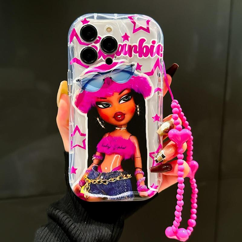 Cartoon Girl Pattern Phone Case with Lanyard, 1 Count All-inclusive Decorative Phone Protector Cover, Phone Accessories Compatible with iPhone 11 12 13 14 15 Pro Max Phone Cases