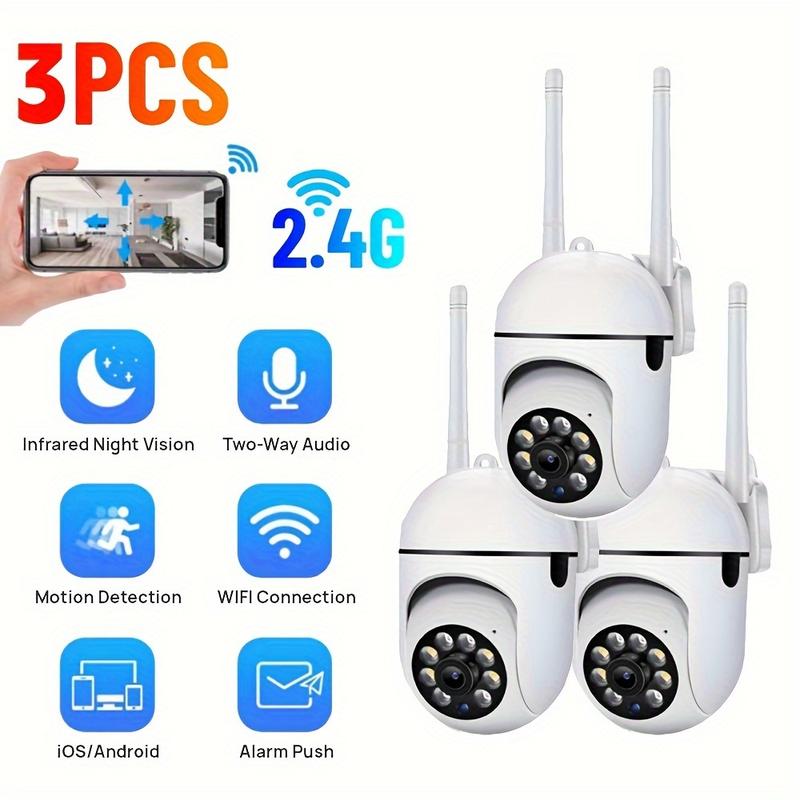 3pc Pack 1080P Camera Outdoor Pro Kit, CCTV Wifi Home Security System Solutions YI IoT 360° PTZ Indoor Protection, Auto Tracking Motion Detection, Color Enhanced Night Vision Wireless 2.4Ghz Connection, Baby Pet Monitor Nanny Cam Family Gift Choices