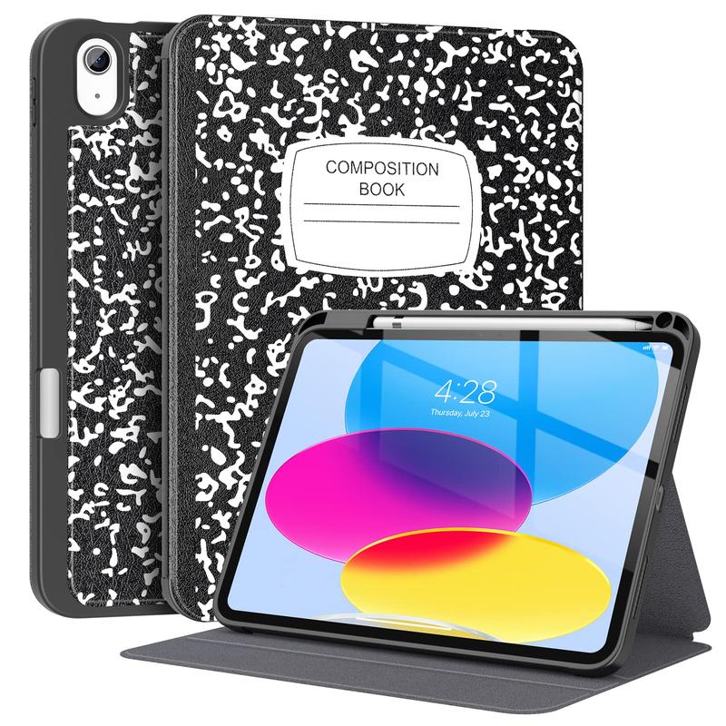 Case for ipad 10th Generation 10.9 Inch 2022 with Pencil Holder-[Multi Viewing Angles+Auto Wake Sleep], Premium Folio Stand Case with Soft TPU Back Cover for iPad 10th Gen 2022-Book