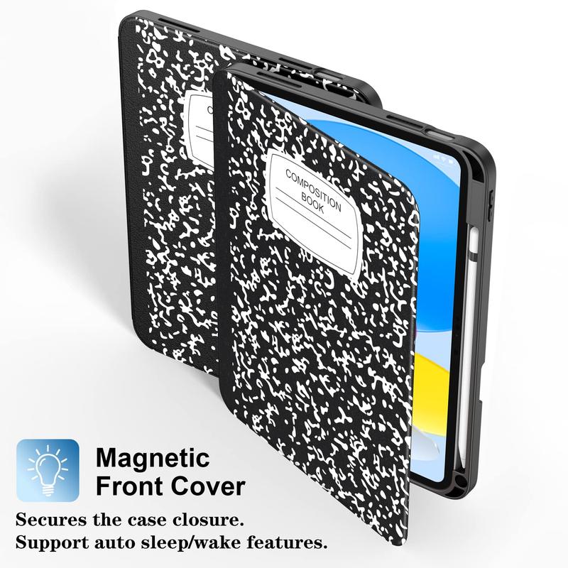 Case for ipad 10th Generation 10.9 Inch 2022 with Pencil Holder-[Multi Viewing Angles+Auto Wake Sleep], Premium Folio Stand Case with Soft TPU Back Cover for iPad 10th Gen 2022-Book