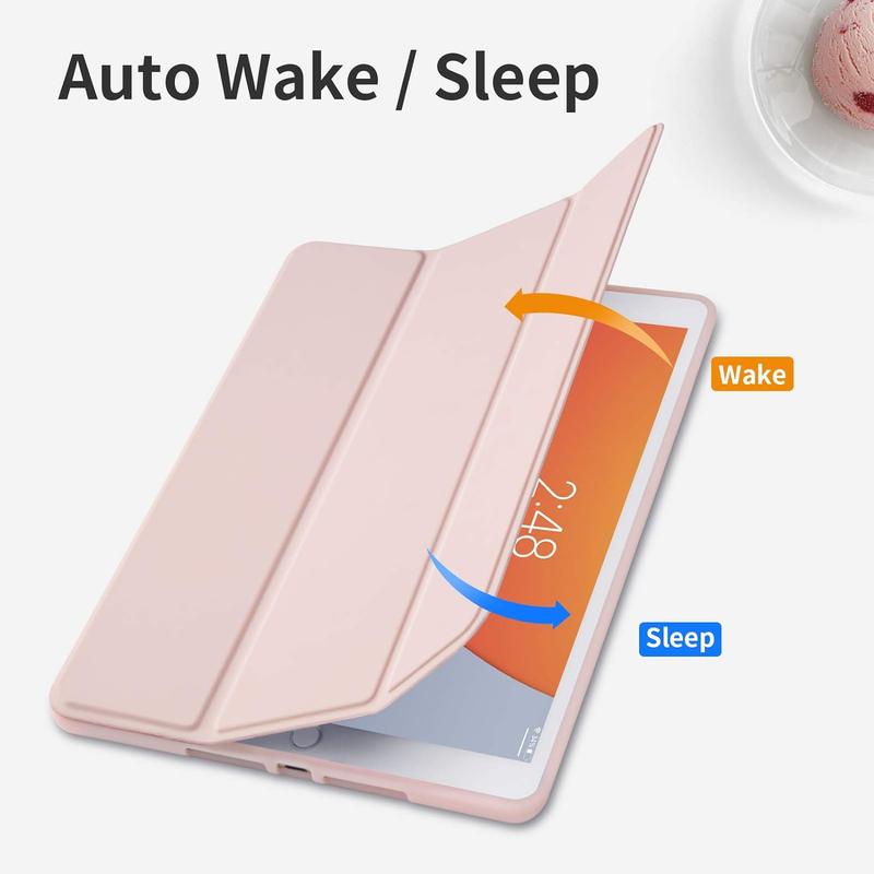 for iPad 9th 8th 7th Generation Case (2021 2020 2019) iPad 10.2-Inch Case with Pencil Holder [Sleep Wake] Slim Soft TPU Back Stand Protective Cover Cases(Light Pink)