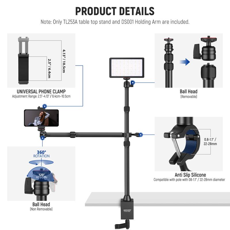 NEEWER TL253A+DS001 Tabletop Overhead Camera Mount Stand