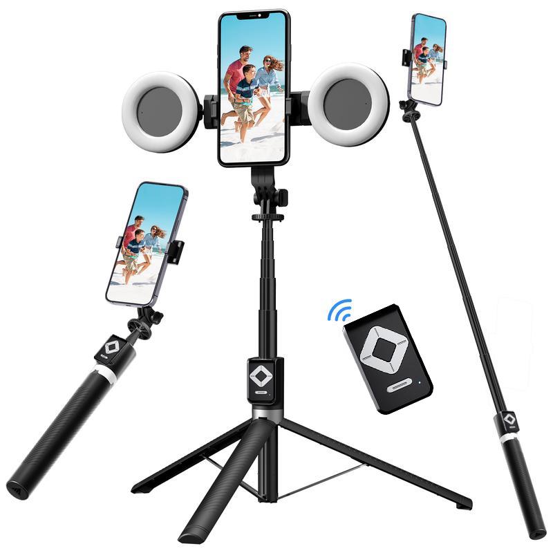 Dual optical retractable selfie stick integrated smartphone tripod, wireless remote control 360° rotation, Accessories Mobile Cellphone