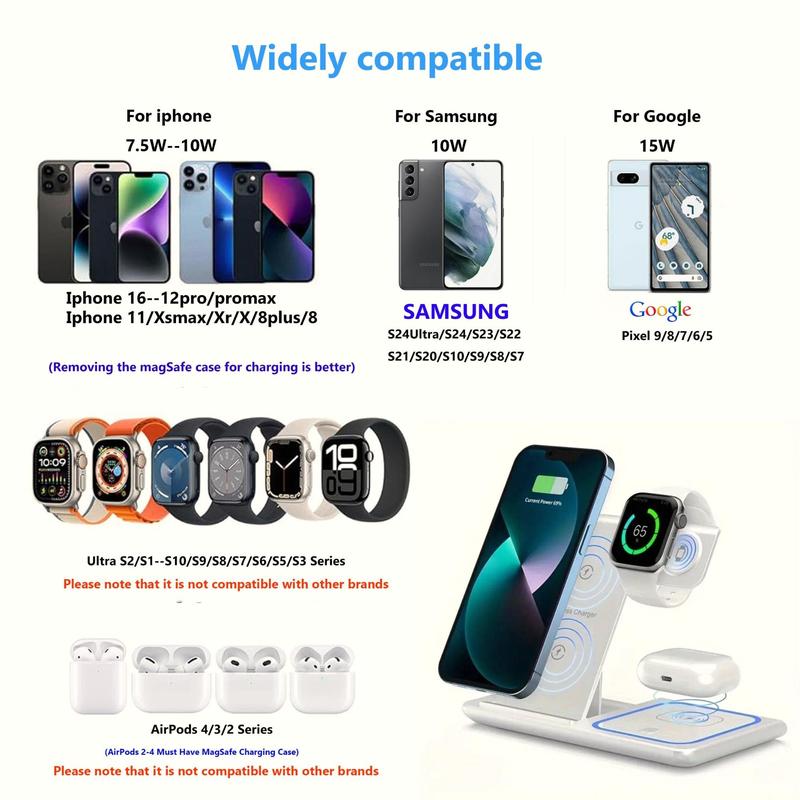 Foldable 3 In 1 Mobile Charging Station, 15W Smartphone Wireless Charger Stand, Folding Cellphone Charging Station for iPhone & Watch & AirPods, Portable Charger Station for Electronic Devices, Fall Gift