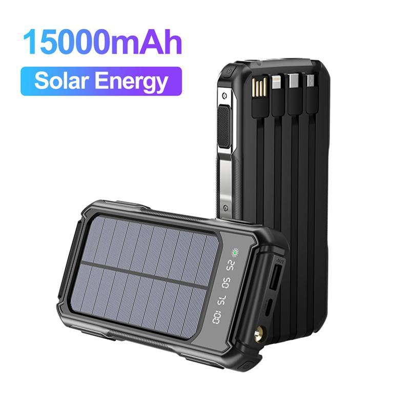 Solar Powered Portable Phone Charger Power Bank, 1 Count 15000mAh Solar Charger with USB C Input, Solar Power Bank, Portable Phone Charger for iPhone Samsung Google