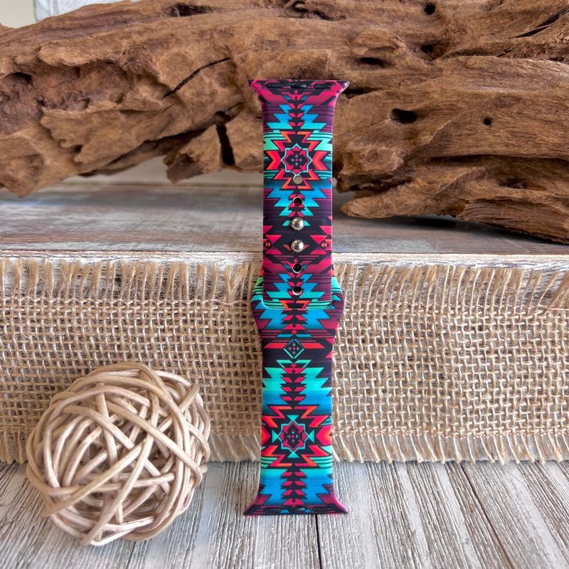 Western Boho-Aztec Print Silicone Band For Apple Watch