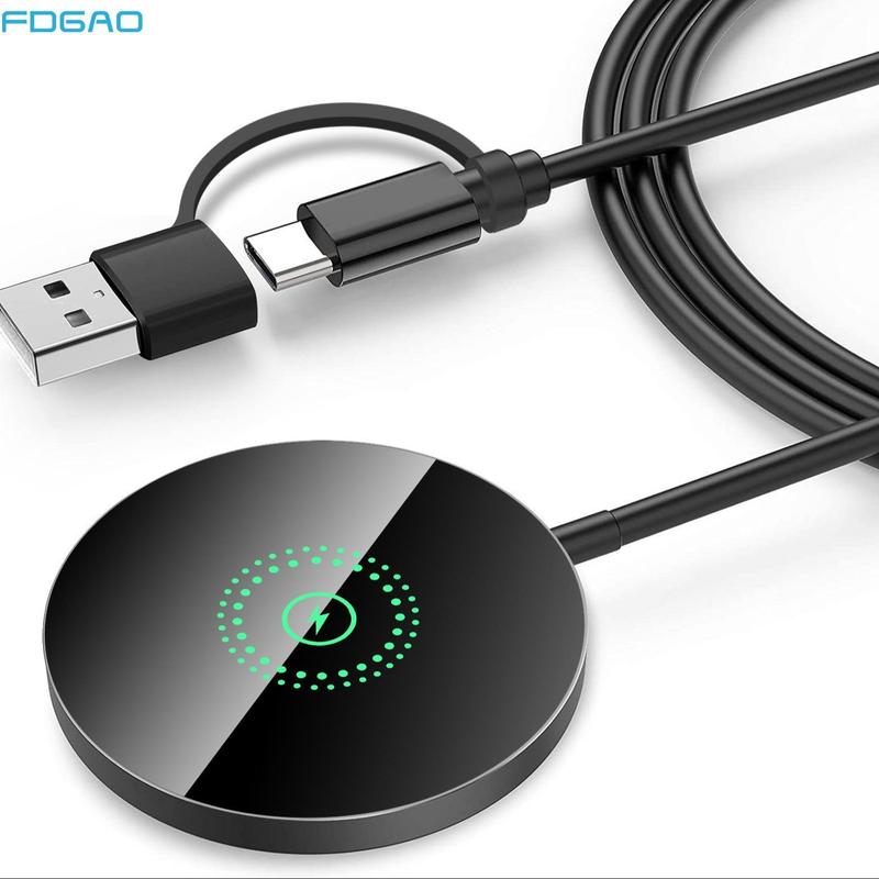 FDGAO 15W Magnetic Wireless Charger, Portable Wireless Charger with Charging Cable, Magnetic Charger Station for Apple AirPods iPhone 16 15 14 13 12 Pro Max Plus Mini