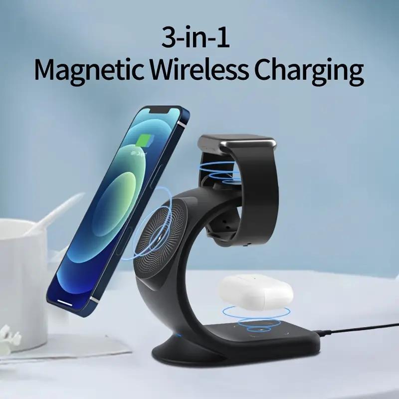 3 in 1 Magnetic Wireless Charger, Multifunctional Wireless Charging Station for Watch Earphones, Phone Holder Bracket, Mobile Phone Accessories