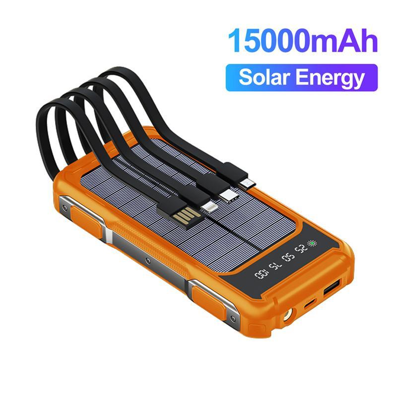 Solar Powered Portable Phone Charger Power Bank, 1 Count 15000mAh Solar Charger with USB C Input, Solar Power Bank, Portable Phone Charger for iPhone Samsung Google