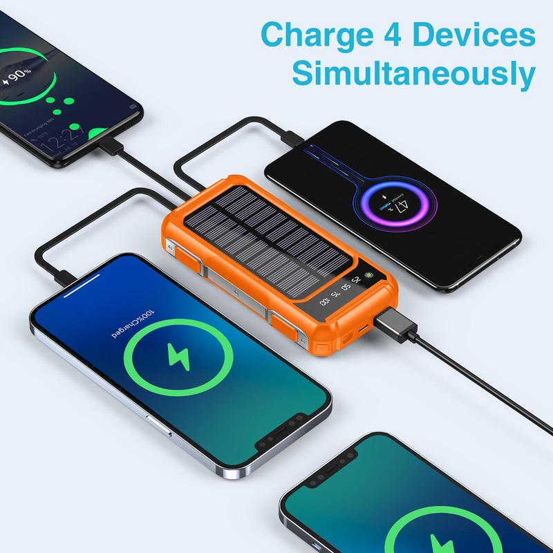 Solar Powered Portable Phone Charger Power Bank, 1 Count 15000mAh Solar Charger with USB C Input, Solar Power Bank, Portable Phone Charger for iPhone Samsung Google