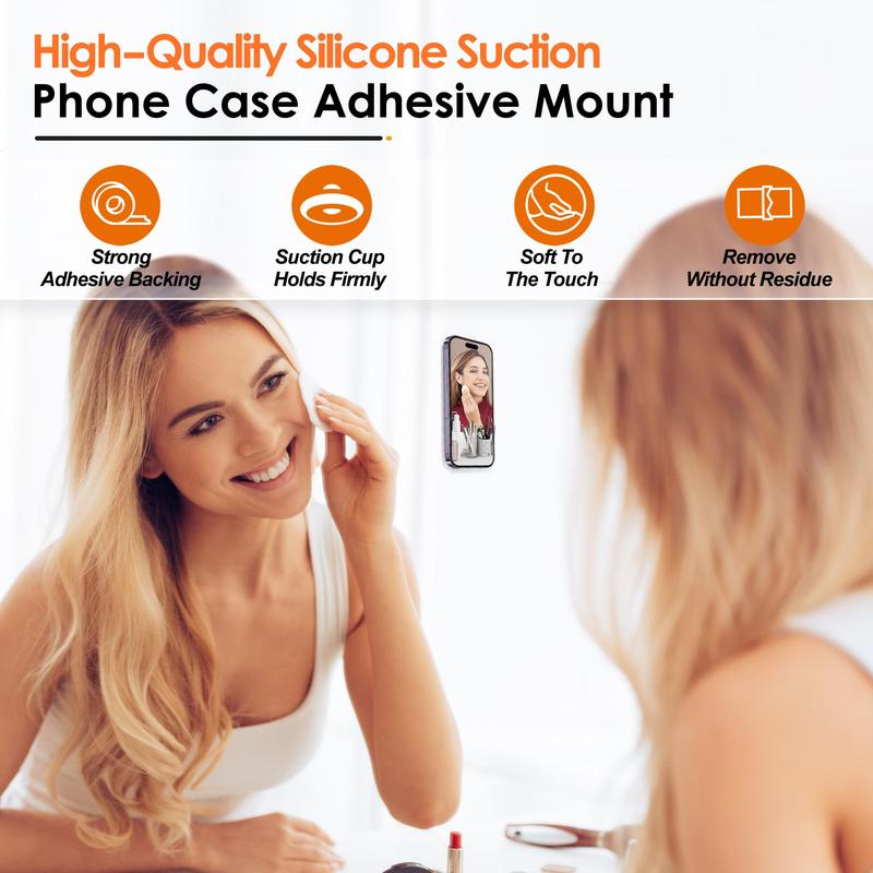 Silicone Suction Phone Case Mount, Silicon Adhesive Phone Accessory for Smartphones, Hands-Free Mirror Shower Phone Holder for Selfies, Tiktok Videos